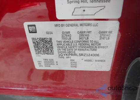 2024 Cadillac Lyriq Luxury W/1Sd z USA, uszkodzony, nr VIN 1GYKPRRL5RZ124306